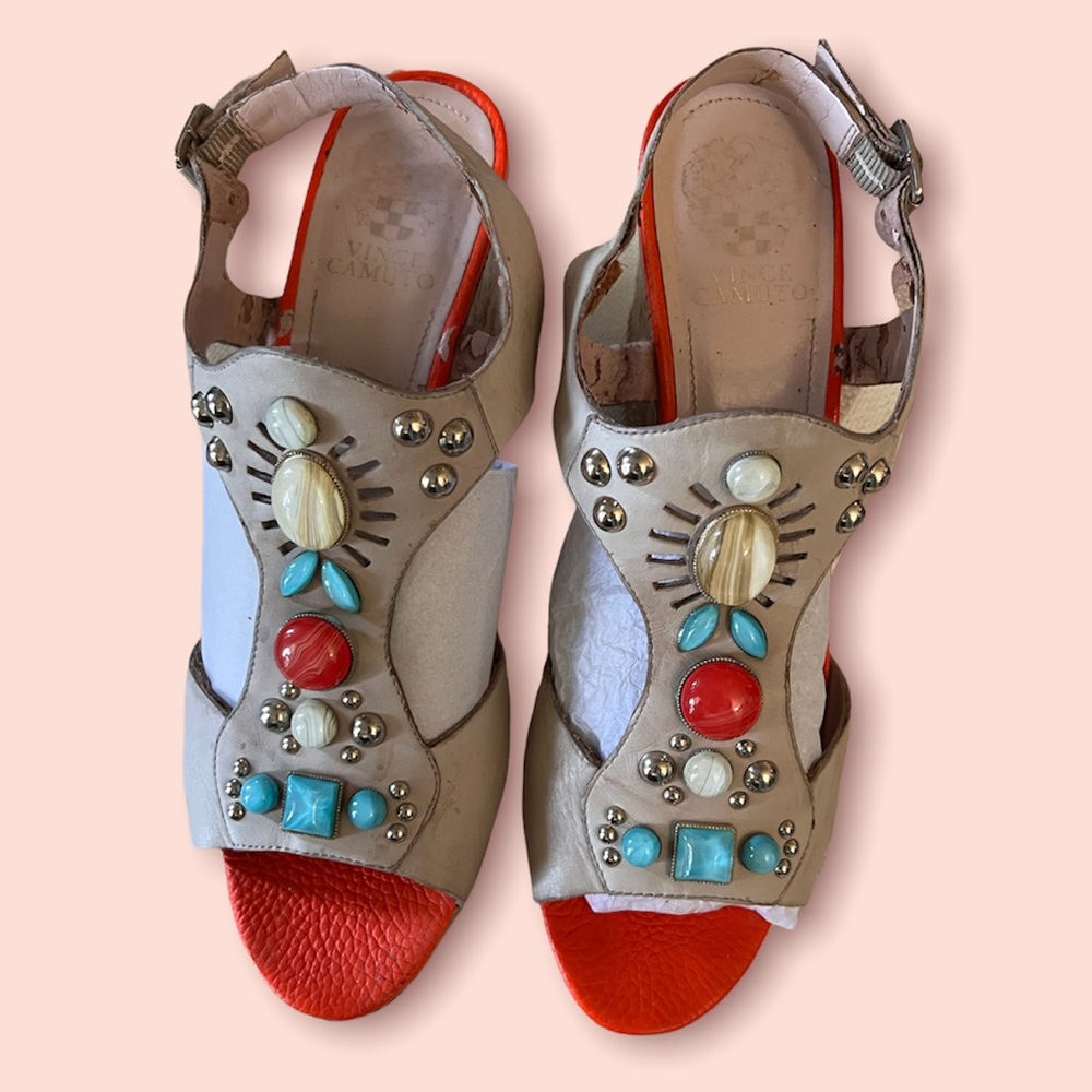 Vince Camuto embellished genuine LEATHER WEDGES Size 11